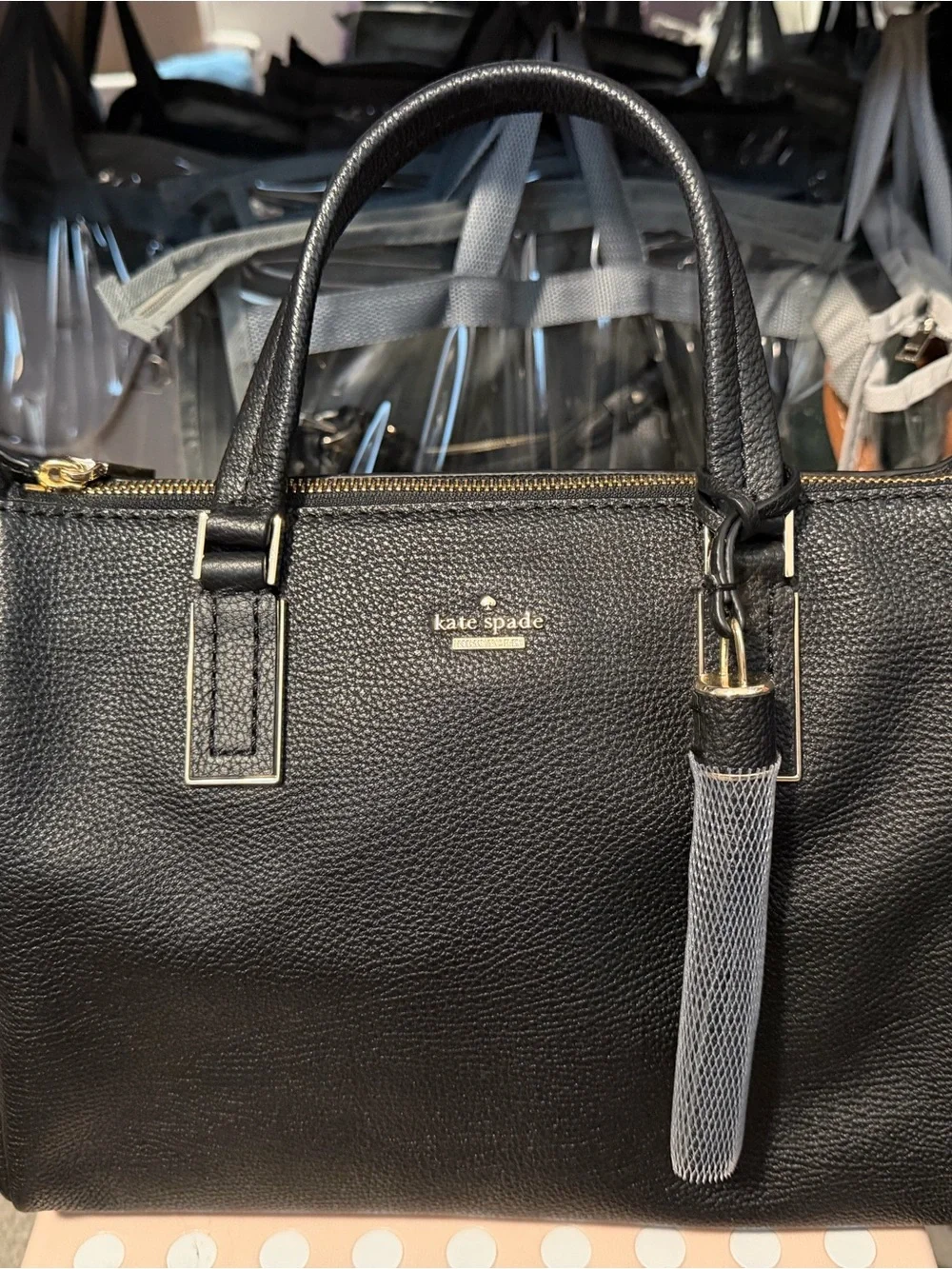 kate spade Black Pebbled Leather Satchel with Tassel